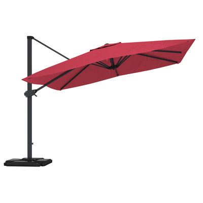 Parasol de patio rouge en porte-à-faux carré de 10 pi, housse de revêtement 200g Pa, revêtement de film de protection solaire Uv50 +, 8 pièces en acier en alliage d'aluminium, secteur de couverture de 10 x 10, zone de rotation à 360 degrés