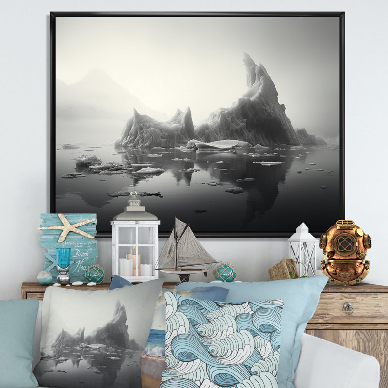 " Grey Iceberg Frozen Serenity ", Black Floater Framed, 34" H x 44" W x 1.5" D