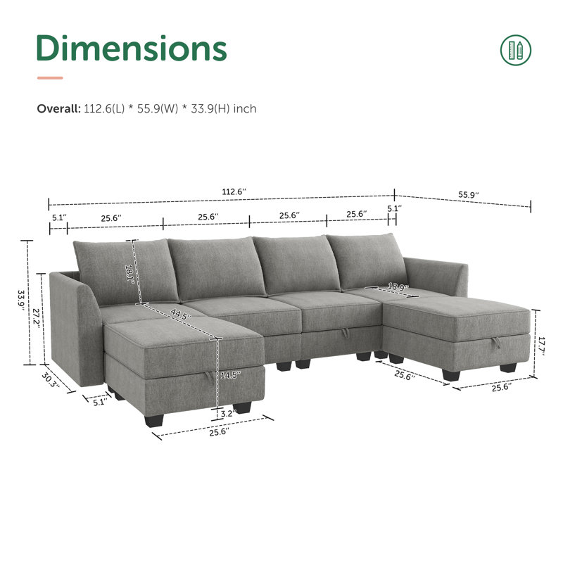 Canapé modulaire rembourré en U Tremee, Polyester gris