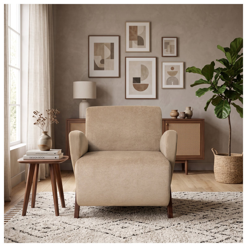 Chaise d'appoint en velours beige foncé avec pieds en bouleau pour le salon, le bureau ou le bureau, Beige