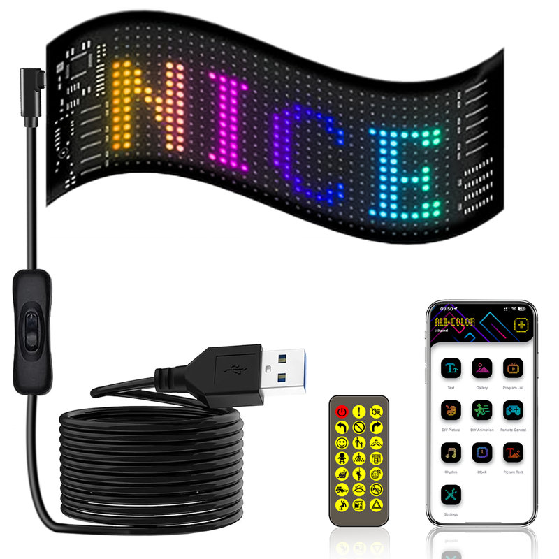 Car Devil's Eye for Trucks - 14.72"x3.62" USB-Powered Animated LED Matrix Panel with Bluetooth App Control, Customizable Text & Patterns for Vehicles, Stores, Events, and More