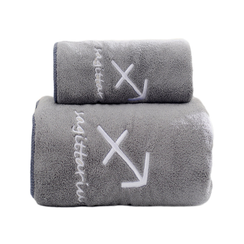 Soft Fleece 2 Piece Bath And Face Towel Set, Thick Absorbent Quick Drying Towel For Family Home Use, 27.6x55.1in Gray, F