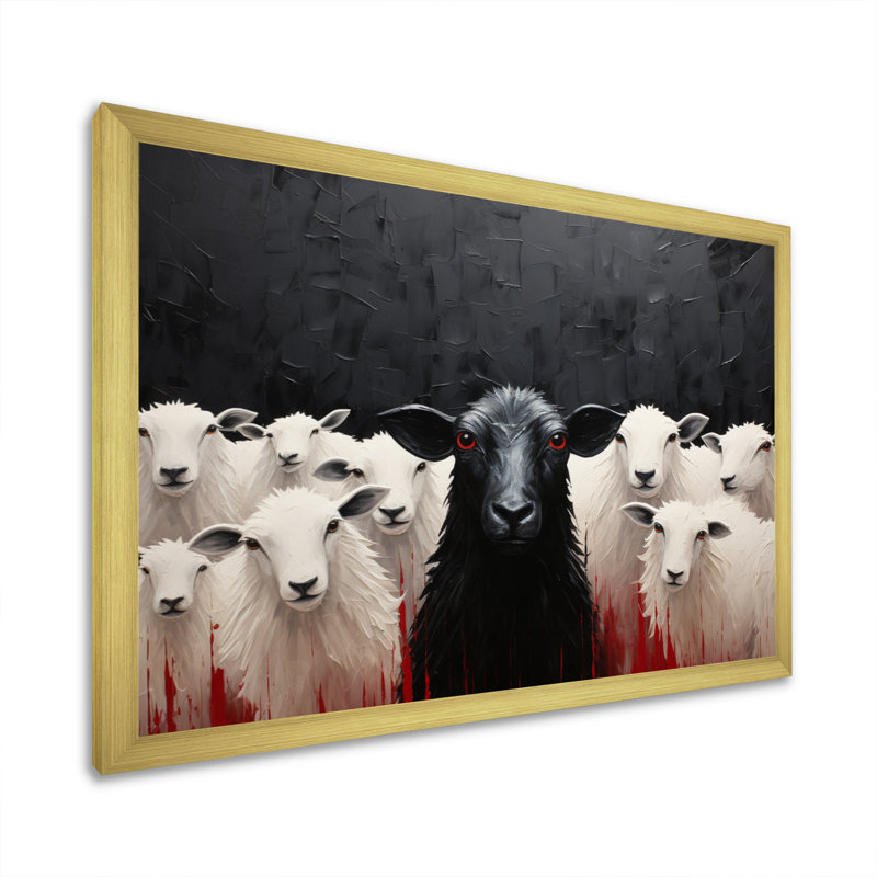 Troupeau de moutons noir et blanc - impressions encadrées de moutons, Cadre doré à une seule photo