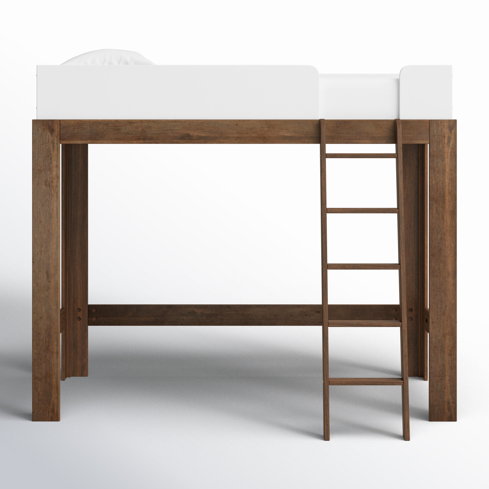Ambur Twin Solid Wood Loft Bed, Walnut/White