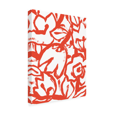 " Red Brush Floral I "