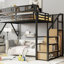 Lit mezzanine entièrement métallique avec escalier de rangement, étagères et armoire (1 pièce, noir)