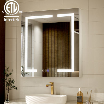 30 in. W x 32 in. H Aluminum Recessed/Surface Mount LED Medicine Cabinet With Mirror