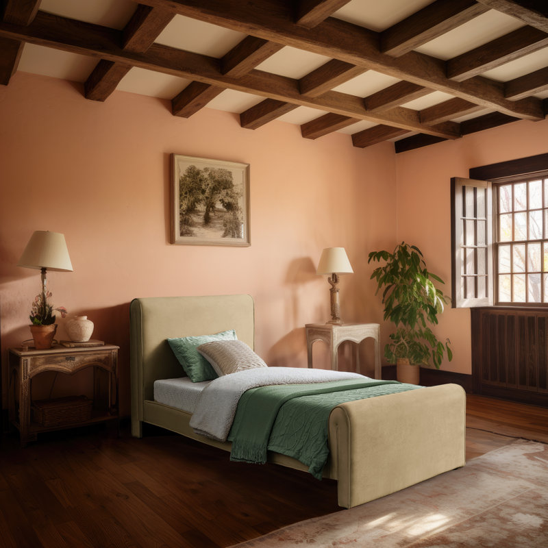 Lit plateforme tapissier Sloan Sadete, Velours brun clair, Lit simple