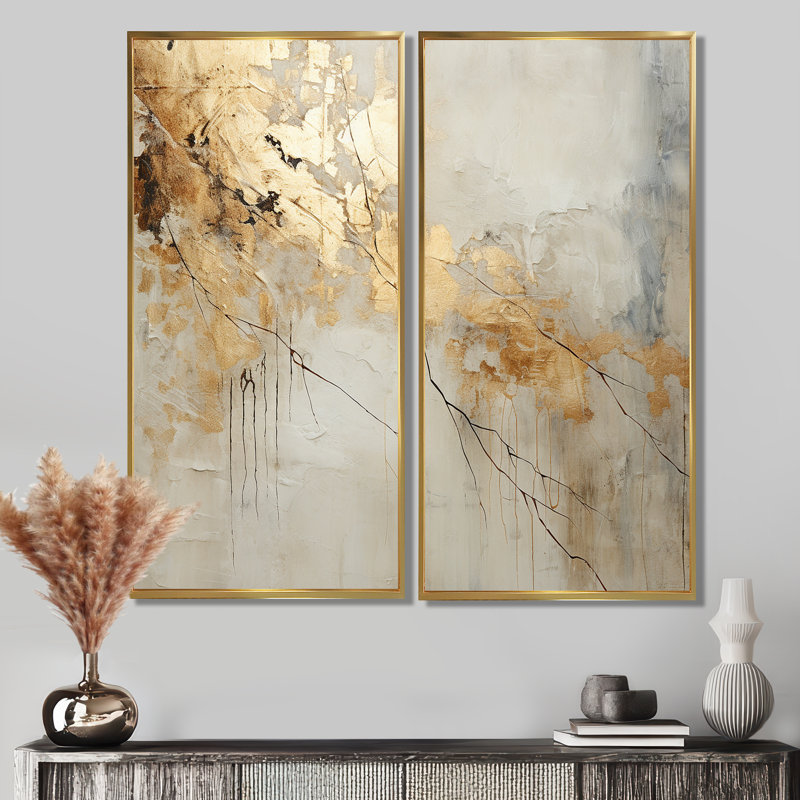 Décoration murale beige moderne et beige VI - Beige, 40" H x 40" W, Floater Framed Print without Mat, Gold