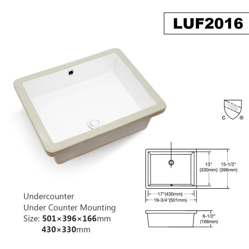 Lavabo en céramique résistant à l'acide - style salle de bain rectangulaire encastré