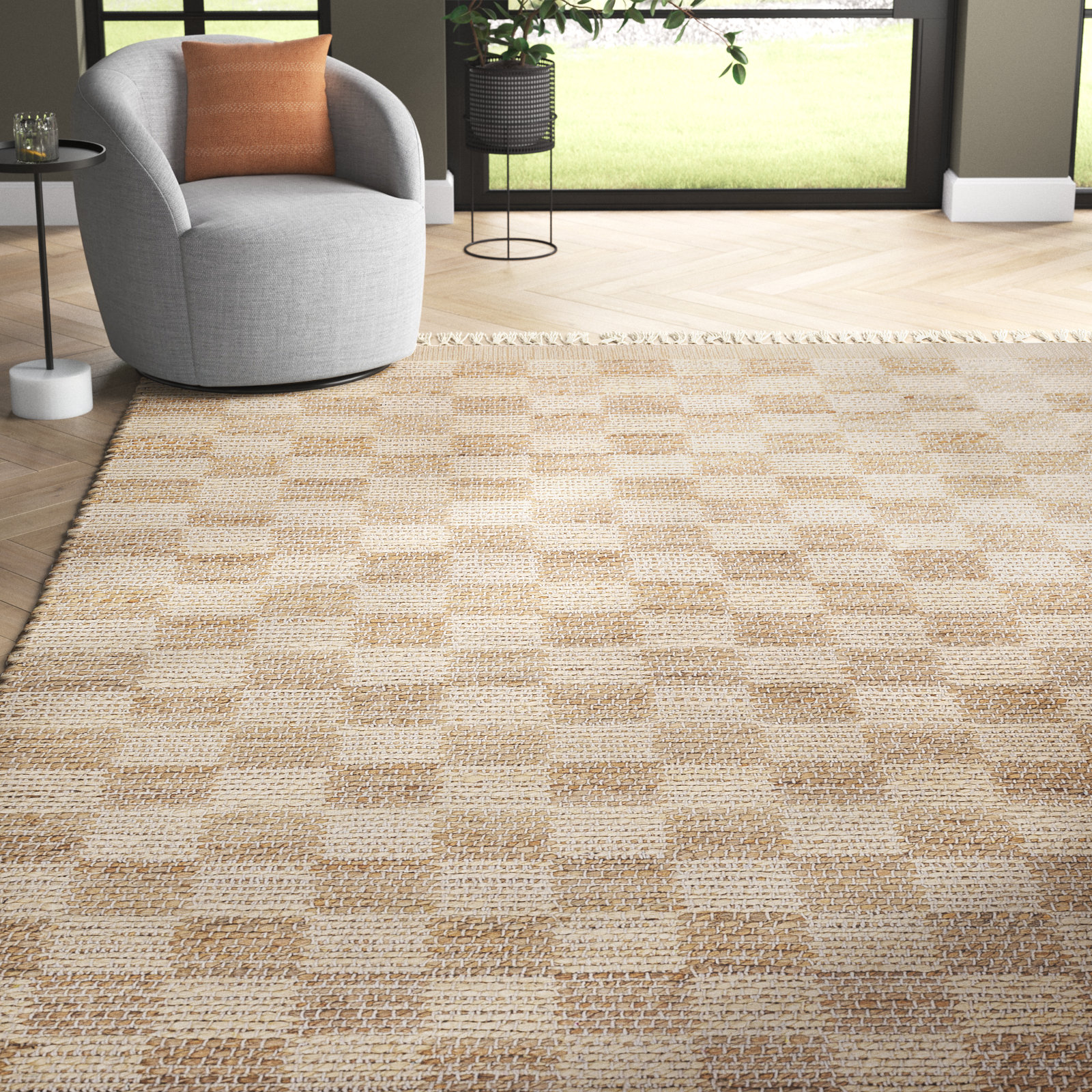 Tali Hand-Woven Checkered Jute Rug, Rectangle 9' x 12'