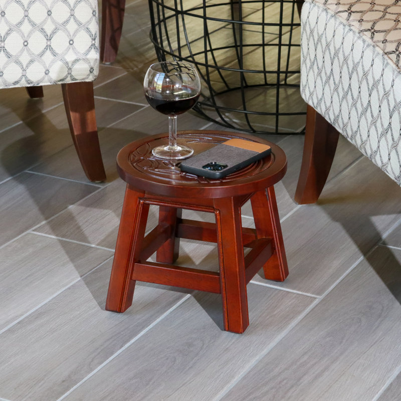 Tabouret en cerisier en bois - Design floral pour bois d'hévéa - 10 po de hauteur x 11 po de diamètre - Polyvalent et repose-pieds