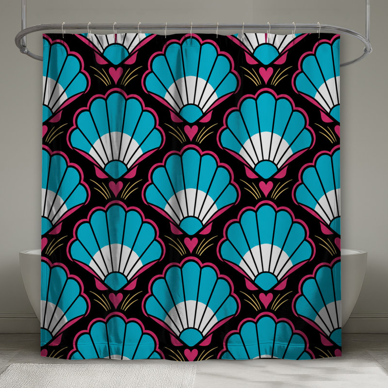 Blue White Shells Pattern Shower Curtains Extra Long, 70in W x 93in H