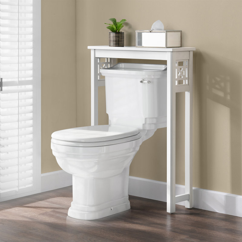 Hembree Over Toilet Storage Shelf, 27 in. W x 37 in. H, White, Space-Saving Bathroom Organizer with Fixed Shelf and Open Gridwork Design, Ideal for Toiletries and Towels