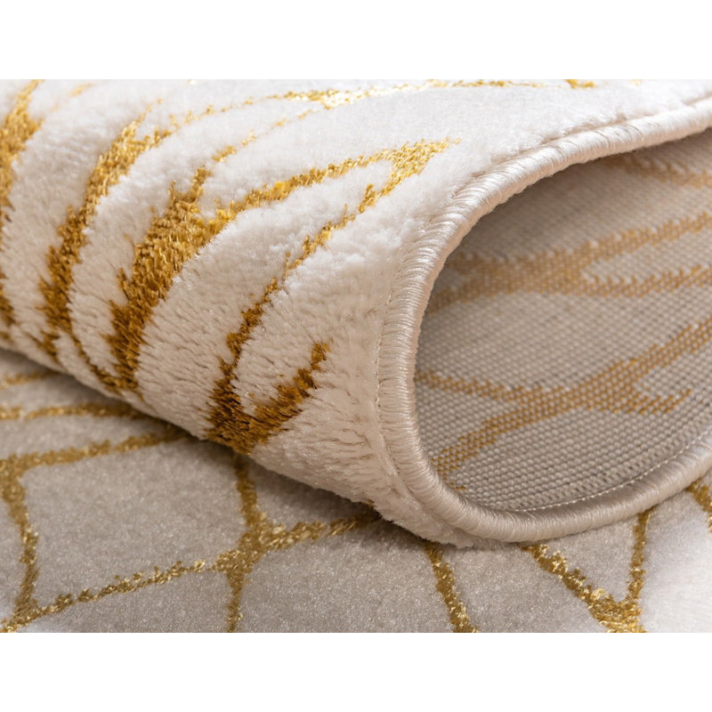 White Gold Geometric 9' x 12' Stain-Resistant Area Rug