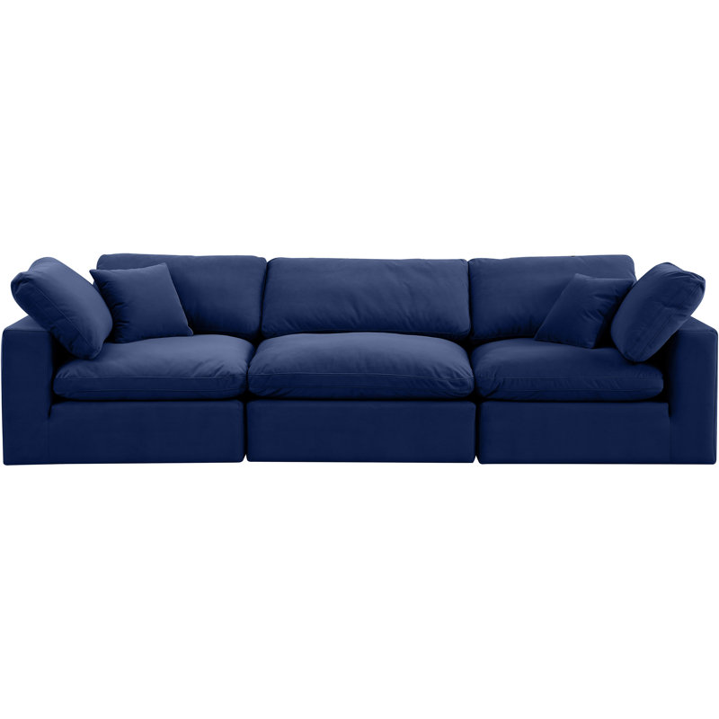 Canapé modulaire en velours à accoudoirs carrés de 120 po Ivoryanna, Velours bleu marine