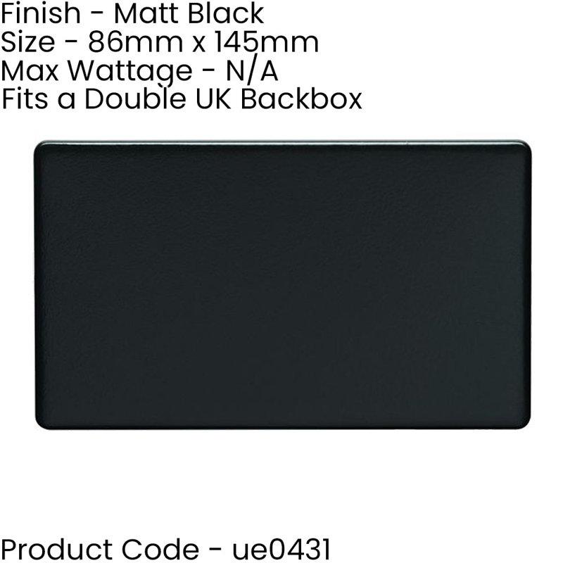 Double SCREWLESS  Blanking Plate Round Edged Wall Box Hole Cover, Matte Black, Black