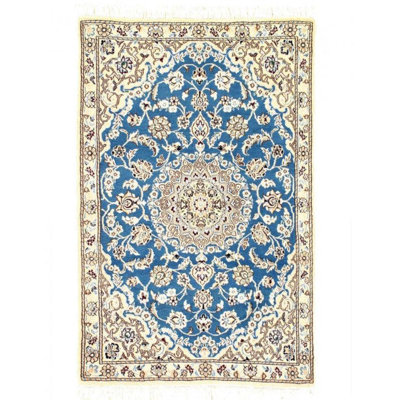 Tapis bleu clair / beige en laine / coton 2 pi 11 po x 4 pi 5 po Ranylah