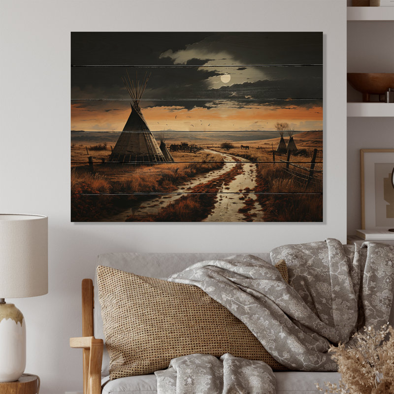 «Native Tipi Legacy Of The Plains II», reproduction sur bois, H 10 po x l 20 po x P 0,78 po