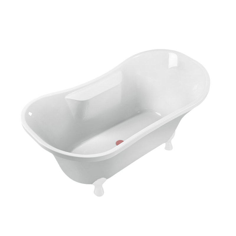 Baignoire de trempage sur pattes 68 "avec drain, pattes et plateau en bambou 68" Streamline, Or brossé, Rose mat