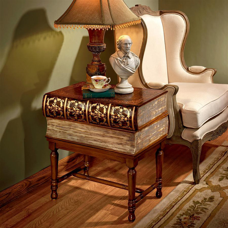 Shakespearean Faux Book Stack Wooden Side Table 24.5"