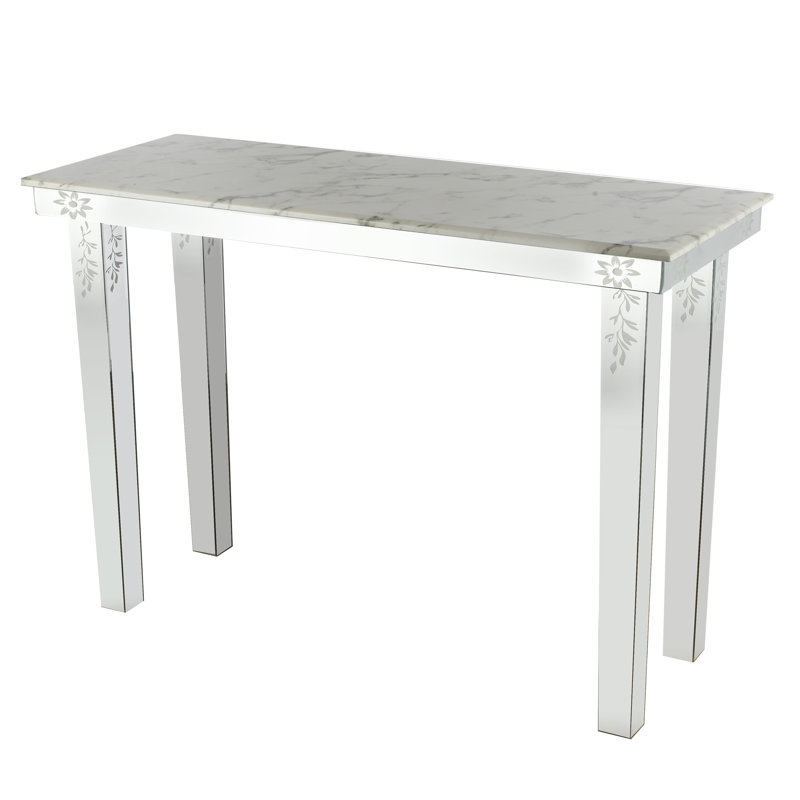 Modern Mirrored Console Table with Marble Top for Entryway Living Room Decor