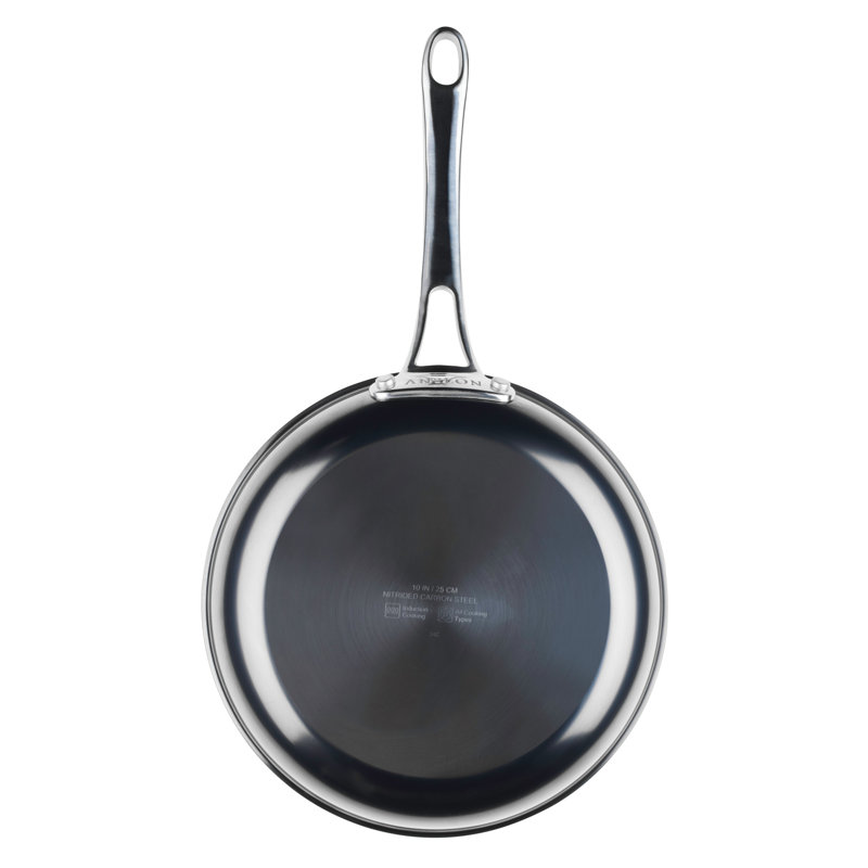 Anolon Everlast N2 Carbon Steel Frying Pan/Skillet with Helper Handle, Compatible with All Cooktops, Metal Utensil Safe, 10 Inch Open Fry Pan - Black