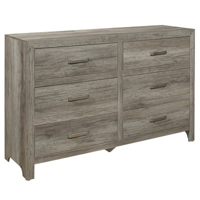 Commode de style rustique vieilli gris avec 6 tiroirs et meubles de chambre à coucher transitionnels