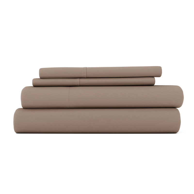 Becky Cameron 1800 Series Double-Brushed Microfiber 4 Piece Sheet Set, Queen Sheet Set + Fitted Sheet + 2 Pillowcases, Taupe