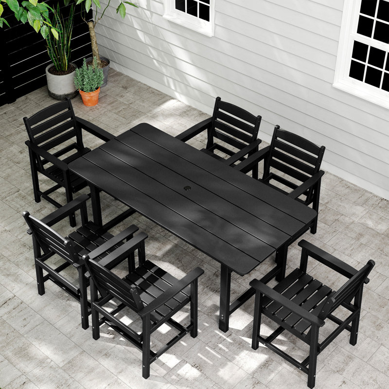 Ensemble 7 pièces de table de salle à manger de patio, ensemble de mobilier de salle à manger extérieur en PEHD 2 chaises