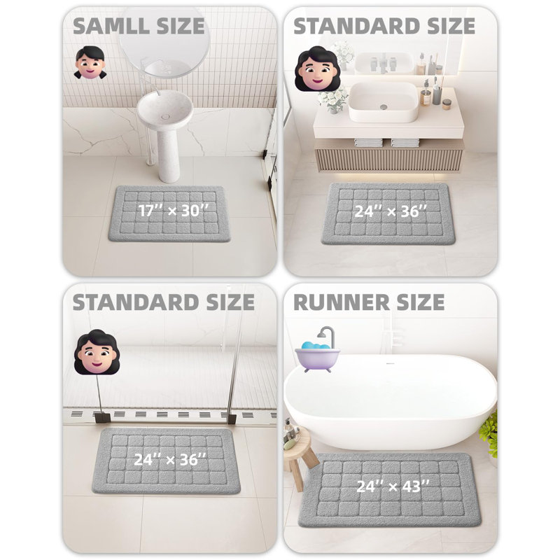 Tapis pour salle de bain antidérapant Rabun, Simple - l 24 po x L 36 po, Gris clair