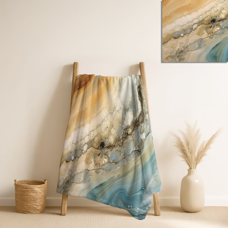 Beige Blue Aqua Symphony - Abstract Fleece Throw Blanket