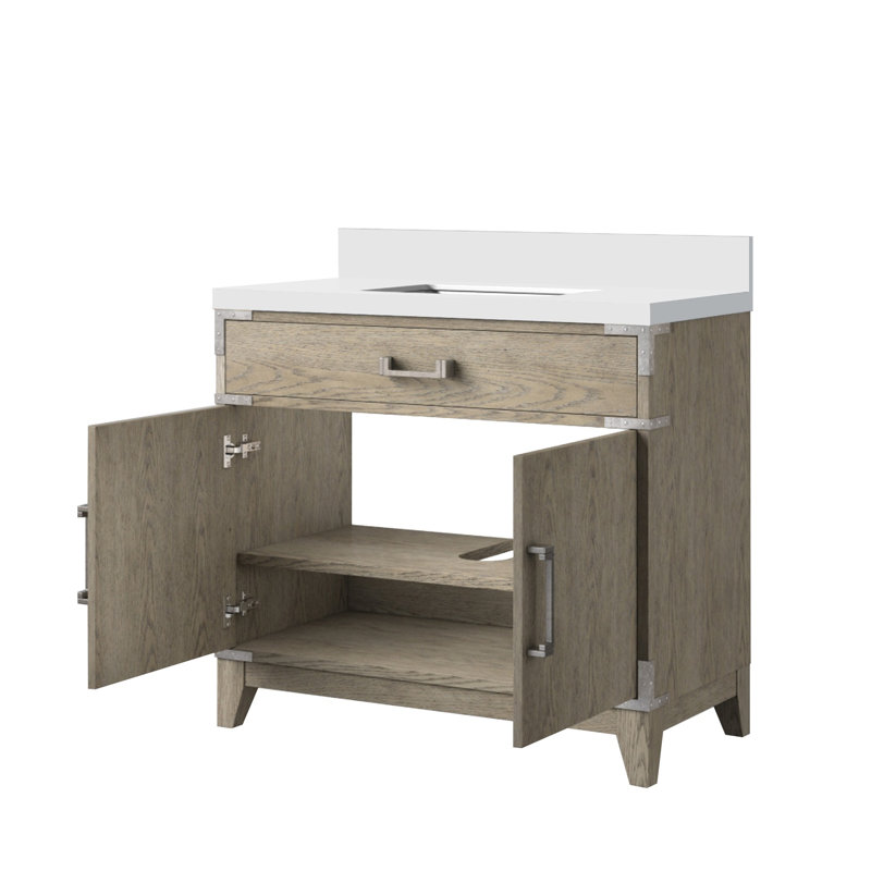 Meuble-lavabo simple en chêne brun l 30 po x P 22 po, avec comptoir en quartz blanc, Gray Oak, 36"