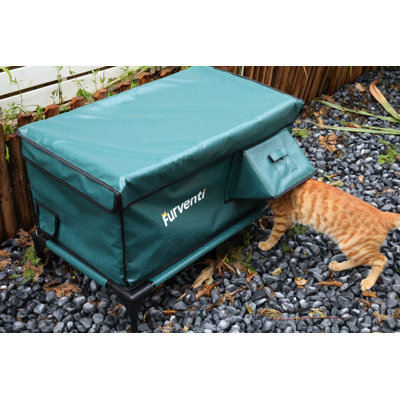 Heated Outdoor Cat House With Weatherproof Eaves ,Eco-Frlendly Material , Safe Shelter For Feral Cats-Dark Green