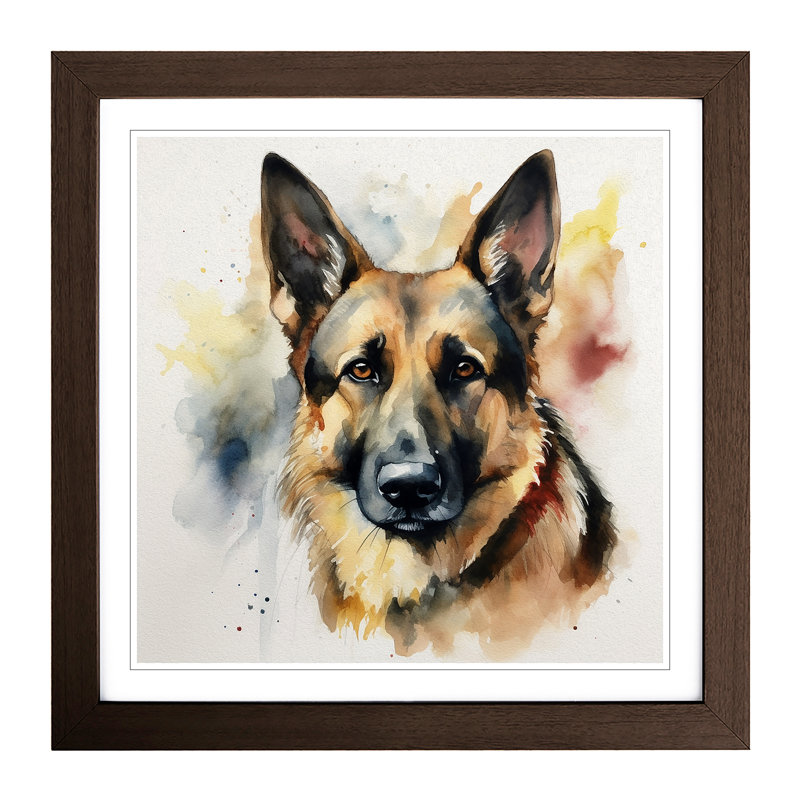 German Shepherd Watercolour - Framed Print, Walnut