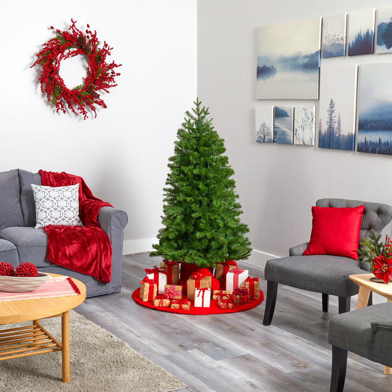 Arbre de Noël artificiel épinette vert avec lumières claires/blanches, H 5 pi