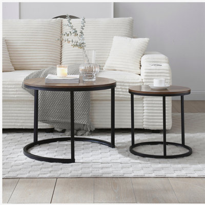 Set of 2 Coffee Table Nesting Side Round  End Table Top Sturdy Metal Frame Desk Centerpiece Living Room Bedroom Apartment Modern Industrial Simple Nightstand