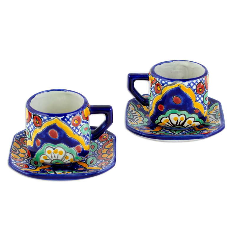 Bungalow Rose Handmade Hidalgo Fiesta Ceramic Cups And Saucers (Set For 2)