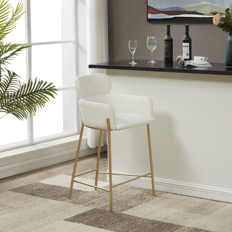 Tabouret de comptoir Tighe, Or, Velours ivoire