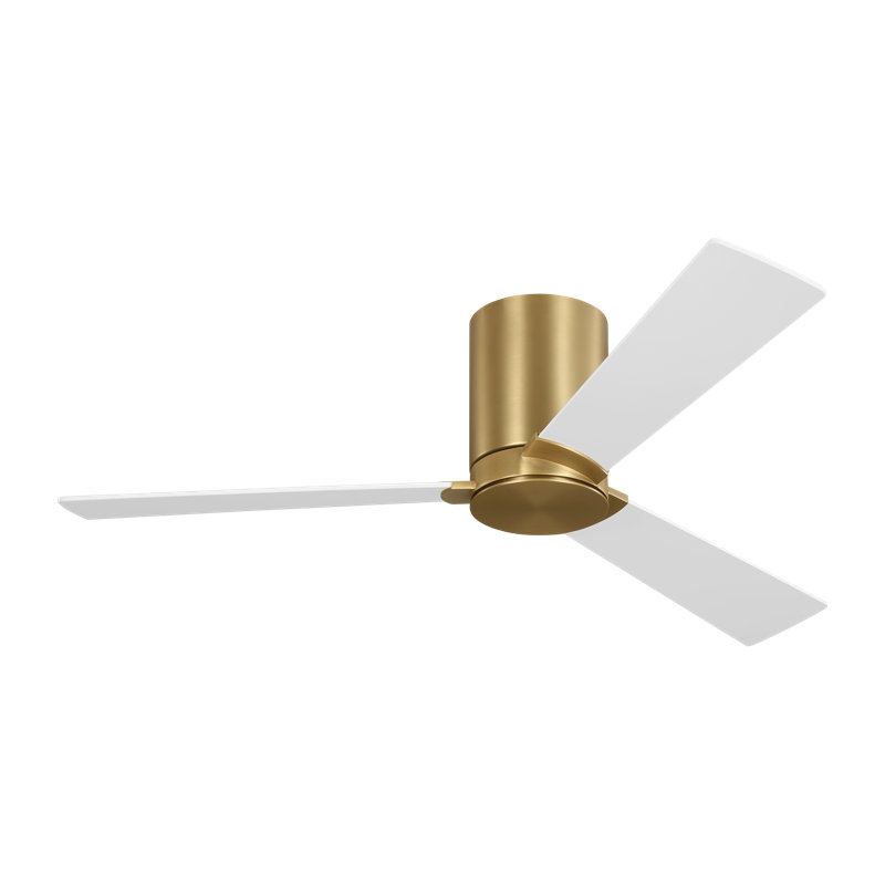 Rozzen indoor/outdoor hugger fan  in Burnished Brass with Matte White blades with light kit and Handheld 6-speed reversing and dimming Remote included