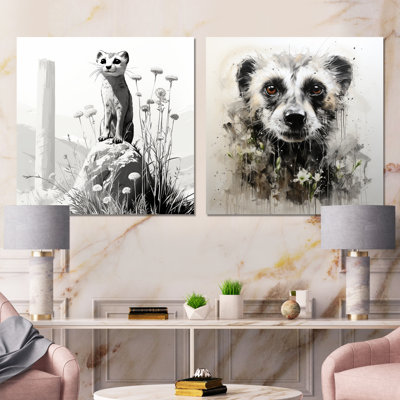 «Grey Meadow», ensemble de 2 reproductions d'art sur toile Meercat I