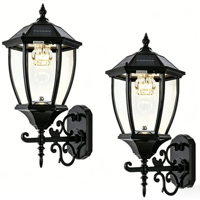 Solar Outdoor Wall Lanterns Classic Black Aluminium