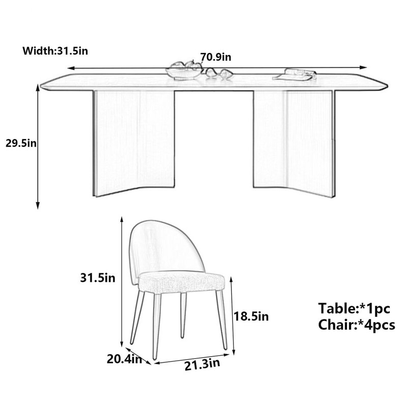 Modern Marble Dining Table Stainless Steel Base, 29.5"H x 70.9"L x 31.5"W