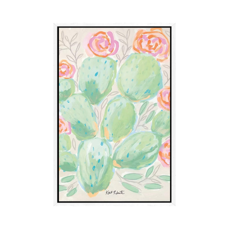 Life Can Be Prickly… Bloom Anyway by Kait Roberts - Painting on Canvas, 66.04cm H x 45.72cm W x 3.81cm D, White Framed