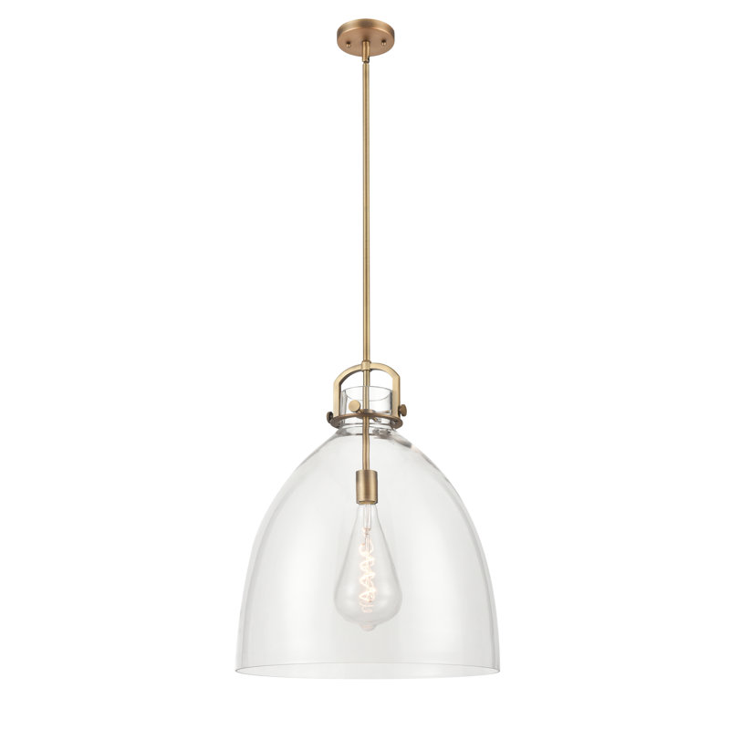 Luminaire suspendu sur tige 1 lumière Wimbush, Laiton brossé, Clair, H 19,75 po x l 18 po x P 18 po