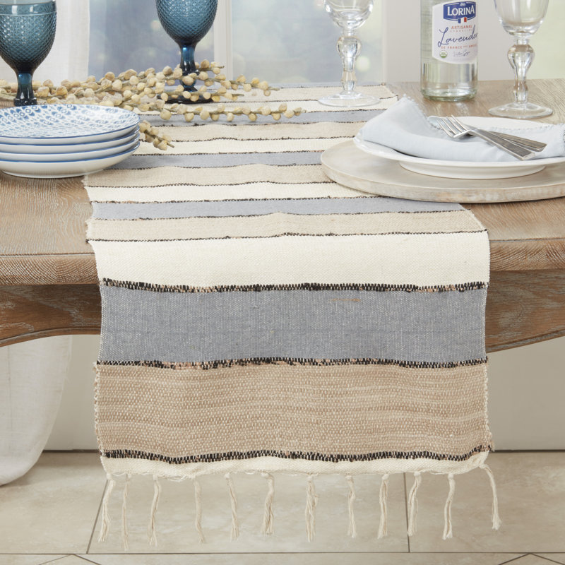 Boho Chic Fringed Multicolor Cotton Table Runner