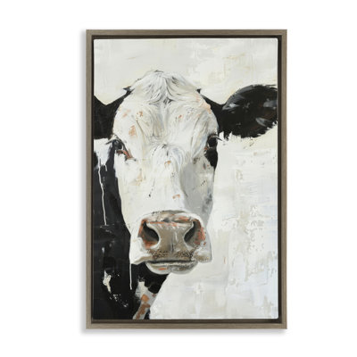 Up Close Cow Brown Framed Floater Canvas by Petals Prints Design