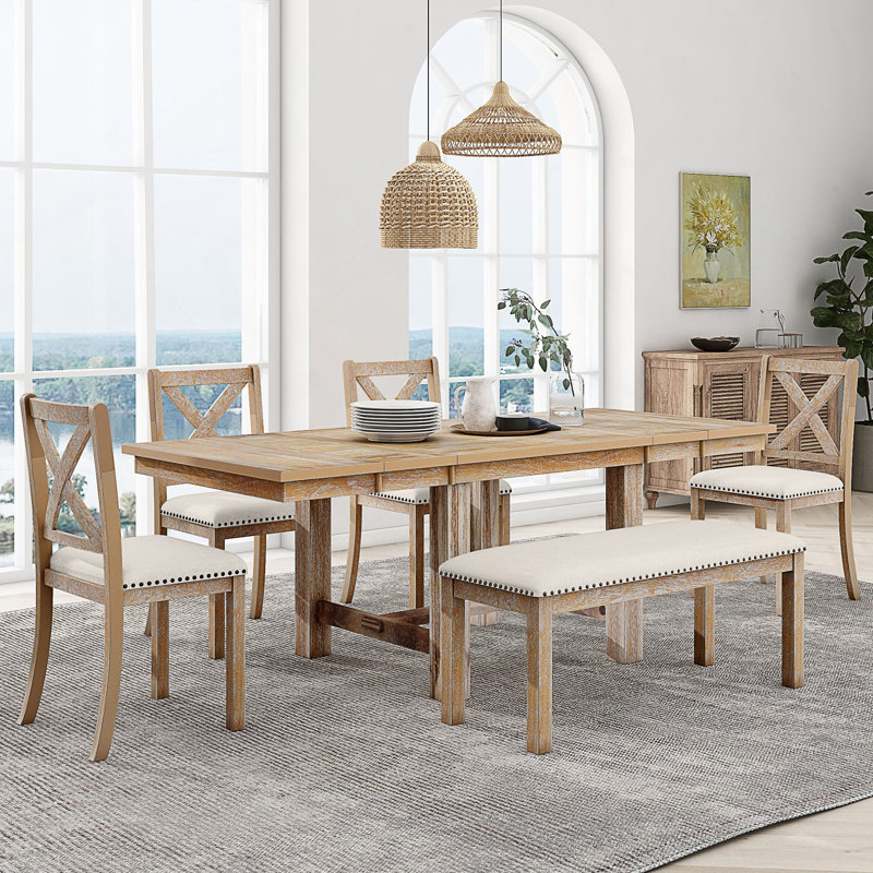 Raelene Modern 6-Piece Extendable Dining Table With Footrest,kitchen table set with Leaf,dining table set,dining room set