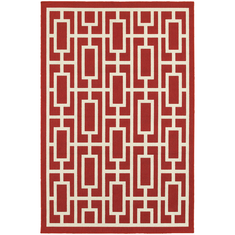 Tapis intérieur / extérieur rouge / ivoire Jacobson, Rectangle 8 pi 6 po x 13 pi