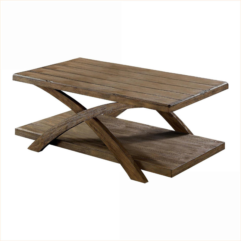 Ensemble de tables basses de salon: 1 table basse et 2 tables de bout de style planche de chêne clair antique, assemblage facile